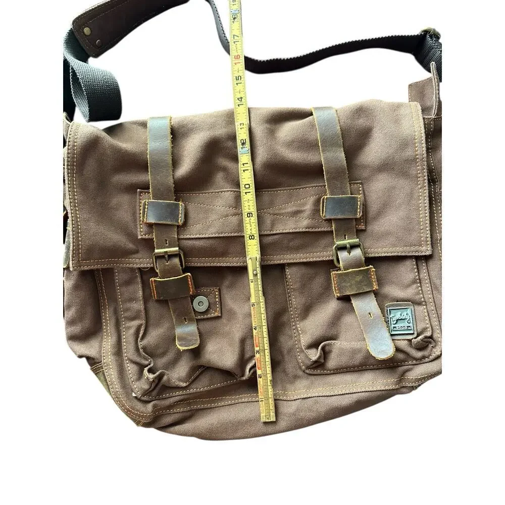 Vintage Berchirly Men's Brown Military Canvas Shoulder Straps Messenger Bag